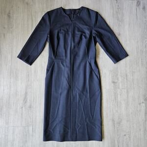 Piazza Sempione Sheath Dress Women's Blue 42 V-Notch Wool Blend Made In Italy